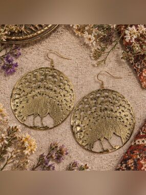 Gold Peacock Statement Earrings